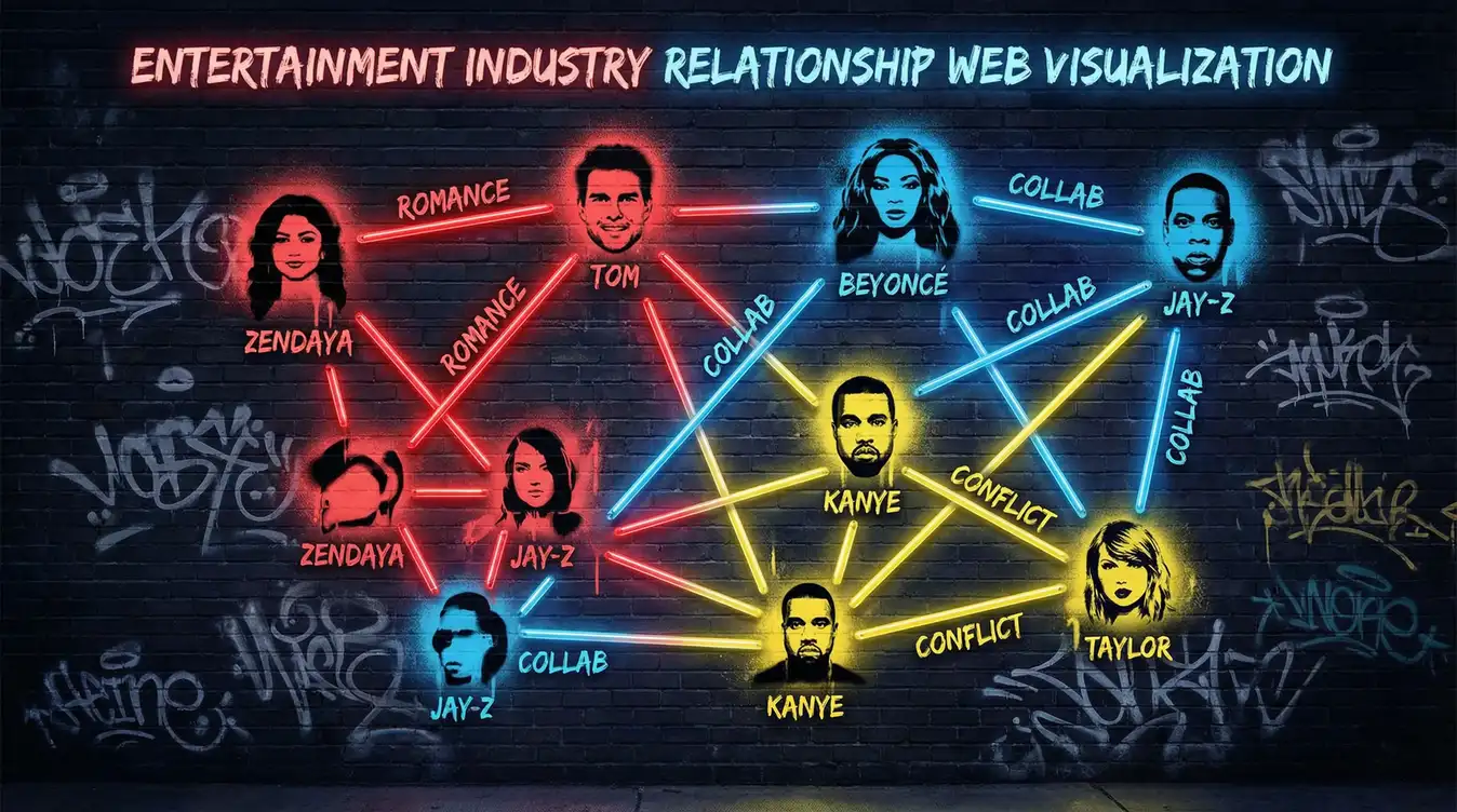 pornhub.com 明星关系网络图谱 - 涂鸦风格可视化